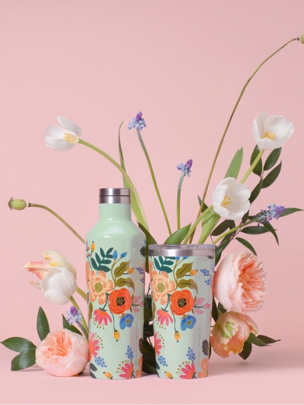 Rifle Paper Co. Floral Bottle & Tumbler - Mint, Pink, Green